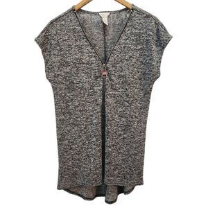 Aj Andrea Jovine zip v neck sweater top black white heathered sleeveless medium